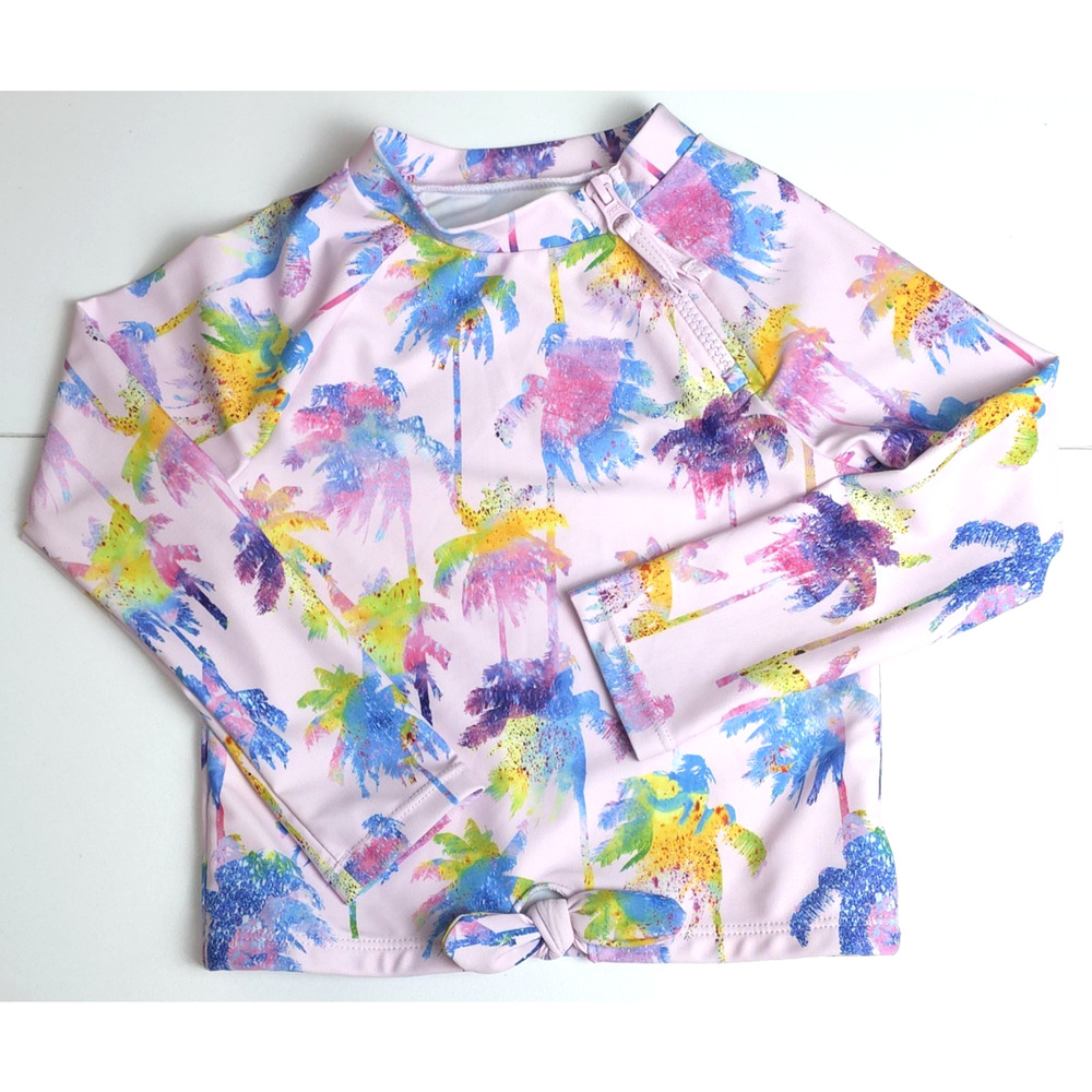 Andy & Evan Girl 3T Swim Rash Guard Shirt Mock Neck Zip Palm Trees Pink Beach